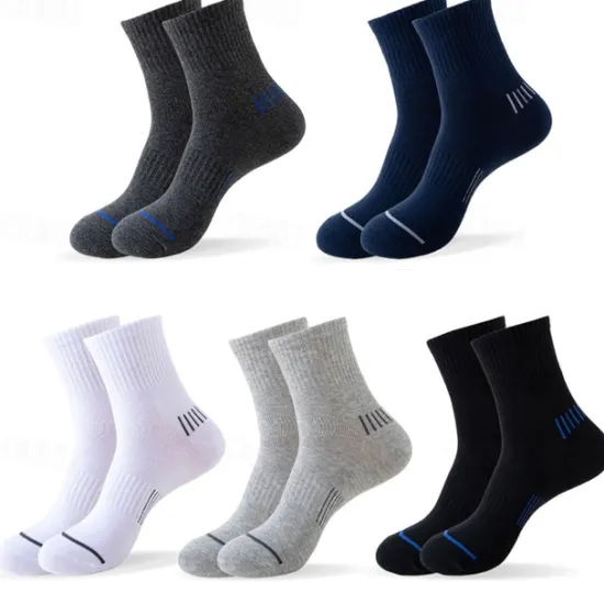 Online OUKU Men's 5 Pairs Multi Packs Socks Running Socks Casual Socks Black White Color Stripes Vacation Sports & Outdoor Daily Basic Medium Spring Fall Fashion Casual
