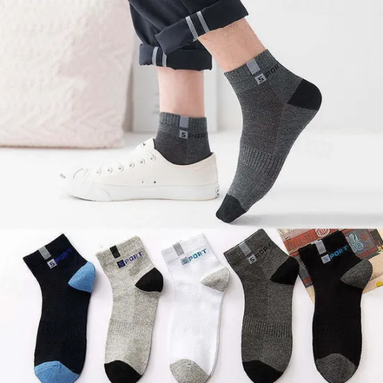 New OUKU Men's 5 Pairs Multi Packs Socks Crew Socks Running Socks Casual Socks Black White Color Color Block Vacation Sports & Outdoor Daily Basic Medium Spring Fall Fashion Casual