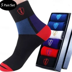 Sale OUKU Men's 5 Pairs Multi Packs Socks Crew Socks Running Socks Casual Socks Color Color Block Vacation Sports & Outdoor Daily Basic Medium Spring Fall Fashion Casual Rainbow