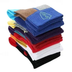 Sale OUKU Men's 5 Pairs Multi Packs Socks Crew Socks Running Socks Casual Socks Color Color Block Vacation Sports & Outdoor Daily Basic Medium Spring Fall Fashion Casual Rainbow