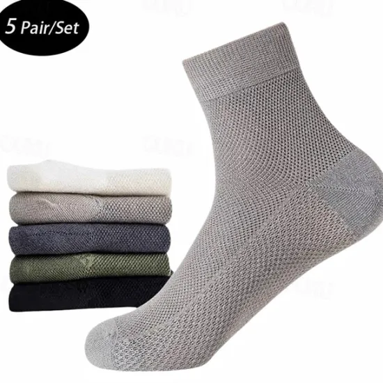 Hot OUKU Men's 5 Pairs Multi Packs Socks Running Socks Casual Socks Black White Color Plain Sports & Outdoor Daily Vacation Basic Medium Spring Fall Fashion Casual