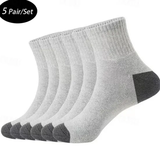 Outlet OUKU Men's 5 Pairs Multi Packs Socks Running Socks Casual Socks Black Color Color Block Sports & Outdoor Daily Vacation Basic Medium Spring Fall Fashion Casual White