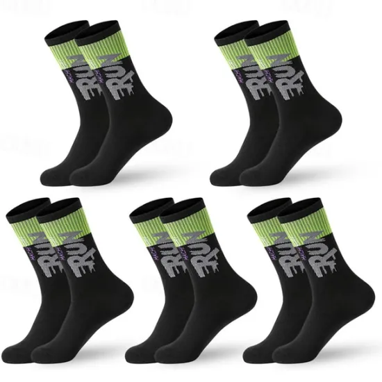 Sale OUKU Men's 5 Pairs Multi Packs Socks Crew Socks Running Socks Casual Socks Black White Color Color Block Letter Vacation Sports & Outdoor Daily Basic Medium Spring Fall Fashion Casual