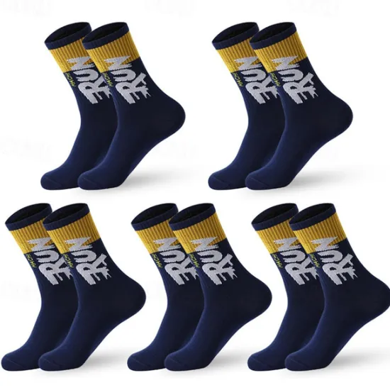 Sale OUKU Men's 5 Pairs Multi Packs Socks Crew Socks Running Socks Casual Socks Black White Color Color Block Letter Vacation Sports & Outdoor Daily Basic Medium Spring Fall Fashion Casual