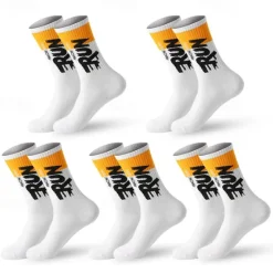 Sale OUKU Men's 5 Pairs Multi Packs Socks Crew Socks Running Socks Casual Socks Black White Color Color Block Letter Vacation Sports & Outdoor Daily Basic Medium Spring Fall Fashion Casual