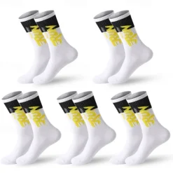 Sale OUKU Men's 5 Pairs Multi Packs Socks Crew Socks Running Socks Casual Socks Black White Color Color Block Letter Vacation Sports & Outdoor Daily Basic Medium Spring Fall Fashion Casual
