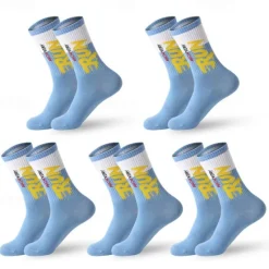 Sale OUKU Men's 5 Pairs Multi Packs Socks Crew Socks Running Socks Casual Socks Black White Color Color Block Letter Vacation Sports & Outdoor Daily Basic Medium Spring Fall Fashion Casual
