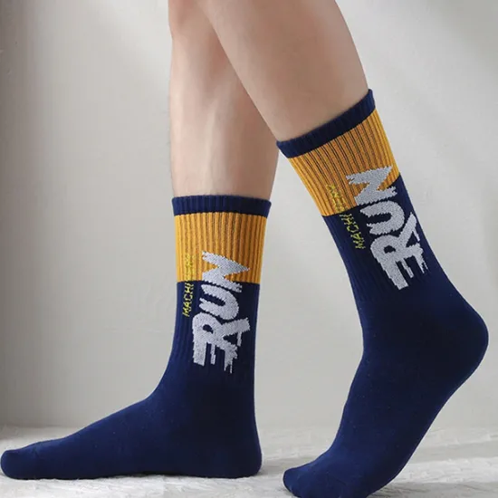 Sale OUKU Men's 5 Pairs Multi Packs Socks Crew Socks Running Socks Casual Socks Black White Color Color Block Letter Vacation Sports & Outdoor Daily Basic Medium Spring Fall Fashion Casual