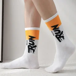 Sale OUKU Men's 5 Pairs Multi Packs Socks Crew Socks Running Socks Casual Socks Black White Color Color Block Letter Vacation Sports & Outdoor Daily Basic Medium Spring Fall Fashion Casual
