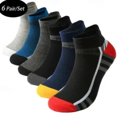 OUKU Men's 6 Pairs Multi Packs Socks Running Socks Casual Socks Black Red Color Color Block Sports & Outdoor Daily Vacation Basic Medium Spring Fall Fashion Casual