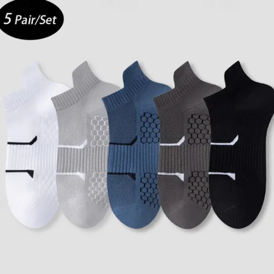 Online OUKU Men's 5 Pairs Multi Packs Socks Running Socks Casual Socks Black+White+Gray Black*2+Dark Gray*2+Dark Blue*1 Color Plain Vacation Sports & Outdoor Daily Basic Medium Spring Fall Fashion Casual