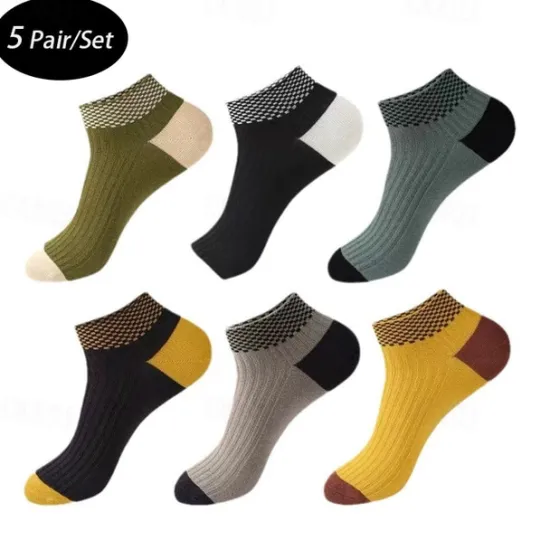 Outlet OUKU Men's 5 Pairs Multi Packs Socks Running Socks Casual Socks Color Color Block Vacation Sports & Outdoor Daily Basic Medium Spring Fall Fashion Casual Rainbow