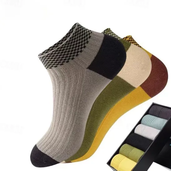 Outlet OUKU Men's 5 Pairs Multi Packs Socks Running Socks Casual Socks Color Color Block Vacation Sports & Outdoor Daily Basic Medium Spring Fall Fashion Casual Rainbow