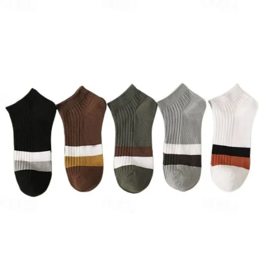 Best OUKU Men's 5 Pairs Multi Packs Socks Running Socks Casual Socks Color Color Block Sports & Outdoor Daily Vacation Basic Medium Spring Fall Fashion Casual Rainbow
