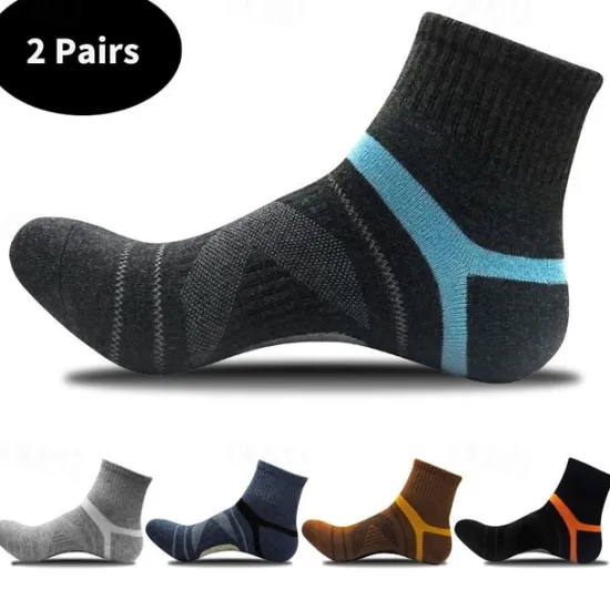 Sale OUKU Men's 2 Pairs Multi Packs Socks Crew Socks Running Socks Casual Socks Black Blue Color Stripes Sports & Outdoor Daily Vacation Basic Medium Spring Fall Fashion Casual