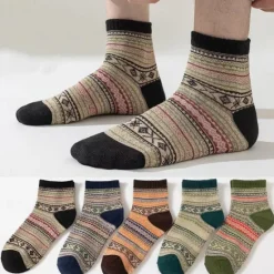 Sale OUKU Men's 5 Pairs Multi Packs Socks Crew Socks Casual Socks Color Stripes Daily Vacation Medium Spring Fall Fashion Casual Brown