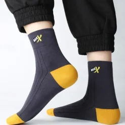 Best OUKU Men's 5 Pairs Multi Packs Socks Crew Socks Running Socks Casual Socks Color Color Block Vacation Sports & Outdoor Daily Basic Medium Spring Fall Fashion Casual Rainbow