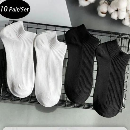 Clearance OUKU Men's 10 Pairs Multi Packs Socks Running Socks Casual Socks Black White Color Plain Vacation Sports & Outdoor Daily Basic Medium Spring Fall Fashion Casual