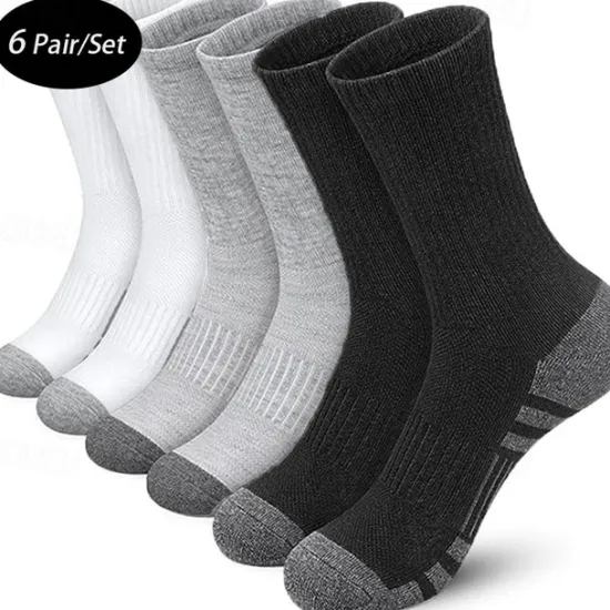 Discount OUKU Men's 6 Pairs Multi Packs Socks Running Socks Casual Socks Black+White+Gray Black Color Color Block Sports & Outdoor Daily Vacation Basic Medium Spring Fall Fashion Casual