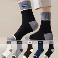 Sale OUKU Men's 5 Pairs Multi Packs Socks Crew Socks Running Socks Casual Socks Color Color Block Vacation Sports & Outdoor Daily Basic Warm Fall & Winter Fashion Casual Rainbow
