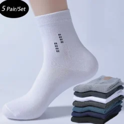 New OUKU Men's 5 Pairs Multi Packs Socks Crew Socks Running Socks Casual Socks Black White Color Plain Vacation Sports & Outdoor Daily Basic Medium Spring Fall Fashion Casual