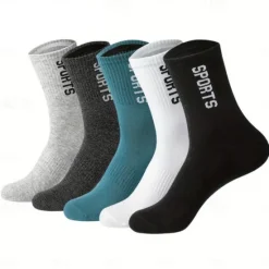 Hot OUKU Men's 5 Pairs Multi Packs Socks Running Socks Casual Socks Black White Color Letter Sports & Outdoor Daily Vacation Basic Medium Spring Fall Fashion Casual