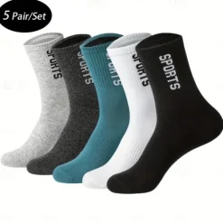 Hot OUKU Men's 5 Pairs Multi Packs Socks Running Socks Casual Socks Black White Color Letter Sports & Outdoor Daily Vacation Basic Medium Spring Fall Fashion Casual