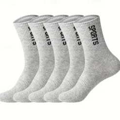 Hot OUKU Men's 5 Pairs Multi Packs Socks Running Socks Casual Socks Black White Color Letter Sports & Outdoor Daily Vacation Basic Medium Spring Fall Fashion Casual