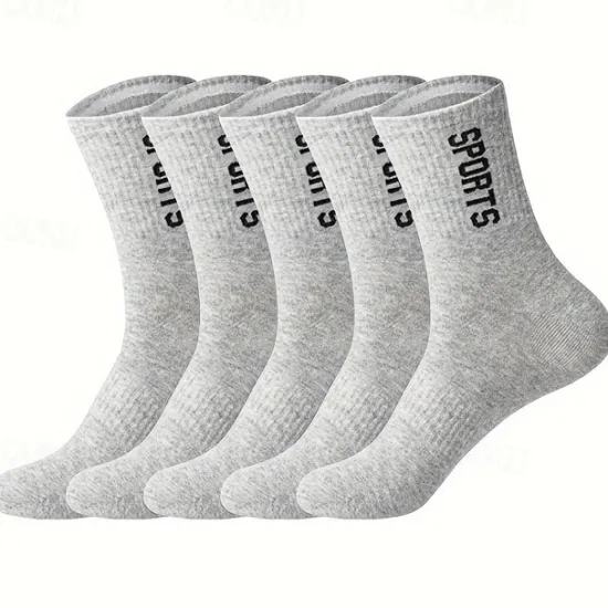 Hot OUKU Men's 5 Pairs Multi Packs Socks Running Socks Casual Socks Black White Color Letter Sports & Outdoor Daily Vacation Basic Medium Spring Fall Fashion Casual