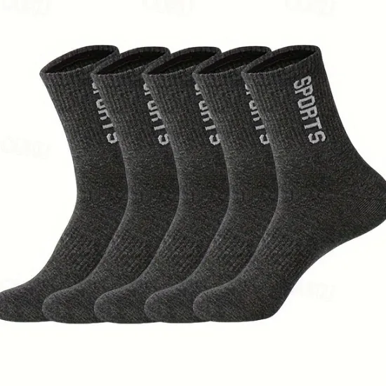 Hot OUKU Men's 5 Pairs Multi Packs Socks Running Socks Casual Socks Black White Color Letter Sports & Outdoor Daily Vacation Basic Medium Spring Fall Fashion Casual
