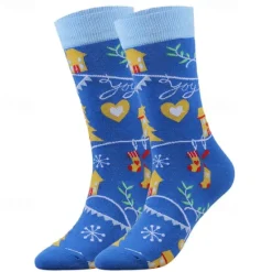 Sale OUKU Men's 5 Pairs Multi Packs Socks Crew Socks Casual Socks Christmas Socks Red Navy Blue Color Christmas Tree Christmas Daily Vacation Medium Fall Winter Fashion Casual