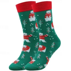 Sale OUKU Men's 5 Pairs Multi Packs Socks Crew Socks Casual Socks Christmas Socks Red Navy Blue Color Christmas Tree Christmas Daily Vacation Medium Fall Winter Fashion Casual