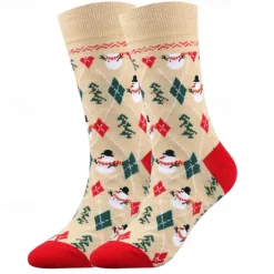 Sale OUKU Men's 5 Pairs Multi Packs Socks Crew Socks Casual Socks Christmas Socks Red Navy Blue Color Christmas Tree Christmas Daily Vacation Medium Fall Winter Fashion Casual