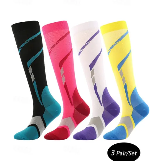 OUKU Men's 3 Pairs Socks Compression Socks Black White Color Color Block Over-the-calf Casual Daily Basic Medium Summer Spring Fall Stylish Traditional / Classic