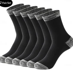 Sale OUKU Men's 2 Pairs Socks Crew Socks Black White Color Color Block Daily Wear Vacation Weekend Patchwork Medium Fall & Winter Warm Ups