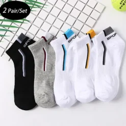 OUKU Men's 2 Pairs Socks Letter & Striped Print Ankle Socks Running Socks Color Block Fashionable Casual Daily Medium Spring, Summer, Fall, Winter Stylish Traditional Classic