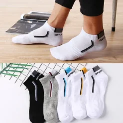 OUKU Men's 2 Pairs Socks Letter & Striped Print Ankle Socks Running Socks Color Block Fashionable Casual Daily Medium Spring, Summer, Fall, Winter Stylish Traditional Classic