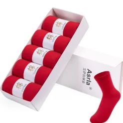 Discount OUKU Men's 5 Pairs Socks Sport Socks / Athletic Socks Crew Socks Casual Socks Color Cotton Solid Colo Casual Daily Sports Medium Spring, Fall, Winter, Summer Fashion Comfort Red