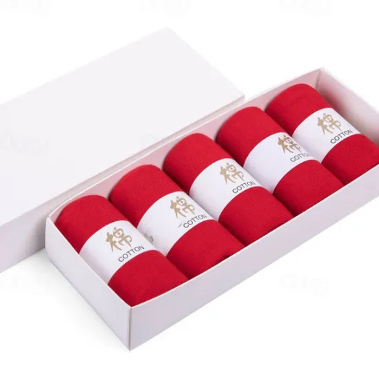 Discount OUKU Men's 5 Pairs Socks Sport Socks / Athletic Socks Crew Socks Casual Socks Color Cotton Solid Colo Casual Daily Sports Medium Spring, Fall, Winter, Summer Fashion Comfort Red
