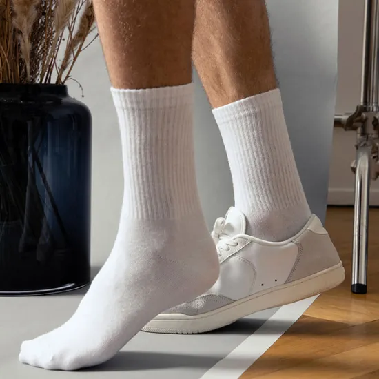 New OUKU Men's 5 Pairs Socks Tennis Socks Crew Socks Black Color Plain Outdoor Daily Holiday Medium Spring, Fall, Winter, Summer Stylish Classic White