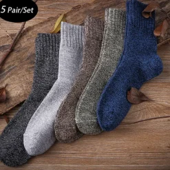Clearance OUKU Men's 5 Pairs Socks Wool Socks Crew Socks Color Plain Daily Wear Vacation Weekend Warm Fall & Winter Warm Ups Rainbow
