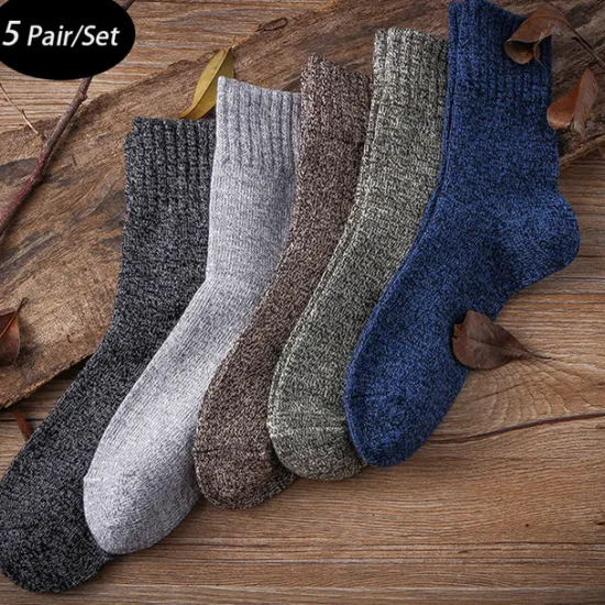 Clearance OUKU Men's 5 Pairs Socks Wool Socks Crew Socks Color Plain Daily Wear Vacation Weekend Warm Fall & Winter Warm Ups Rainbow