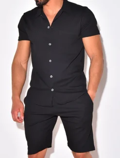 OUKU Men's 2 Piece Shirt Set Summer Shirt Button Up Shirt Casual Shirt Beach Shirt Black White Green Army Green Short Sleeve Plain Camp Collar Daily Vacation Front Pocket Clothing Apparel Fashion Casual