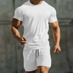 Clearance OUKU Men's 2 Piece T-shirt Suits Tracksuit Tennis Shirt Short Sleeve Short Sleeves Short Pant Crew Neck Summer Color Block Gymnatics Casual 2 Piece Vacation Daily Wear Activewear Black White Green Top Tee