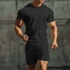Clearance OUKU Men's 2 Piece T-shirt Suits Tracksuit Tennis Shirt Short Sleeve Short Sleeves Short Pant Crew Neck Summer Color Block Gymnatics Casual 2 Piece Vacation Daily Wear Activewear Black White Green Top Tee