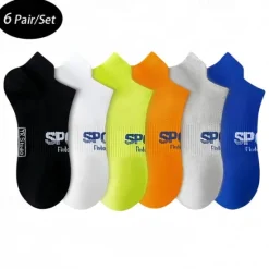 Best OUKU Men's 6 Pieces Multi Packs Socks Ankle Socks Running Socks Casual Socks Black White Color Letter Vacation Sports & Outdoor Daily Basic Medium Spring Fall Fashion Casual