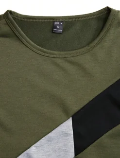 Online OUKU Men's 2 Pieces Outfits T-Shirt and Drawstring Shorts Set Short Sleeve Crewneck Summer Color Block Fashion Sport Casual 2 Piece Vacation Casual Daily Wear Black Yellow Green Top Tee for Men