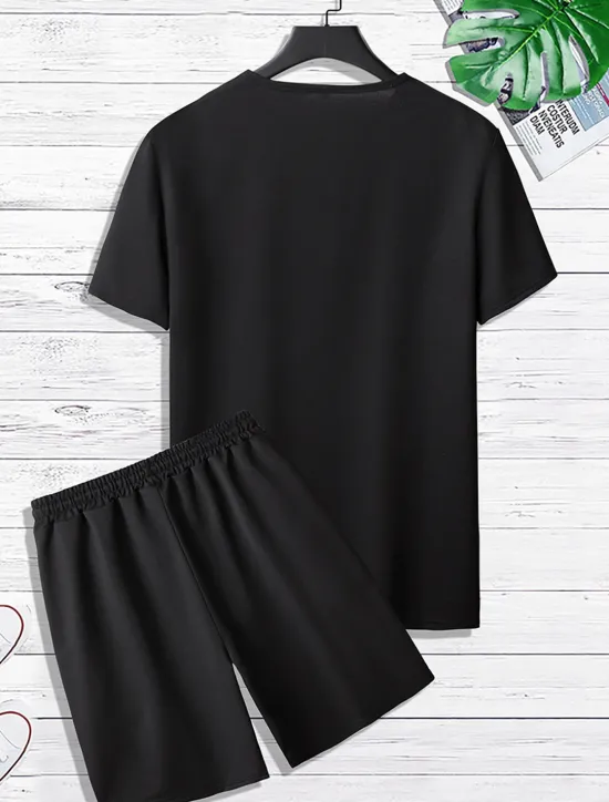 Online OUKU Men's 2 Pieces Outfits T-Shirt and Drawstring Shorts Set Short Sleeve Crewneck Summer Color Block Fashion Sport Casual 2 Piece Vacation Casual Daily Wear Black Yellow Green Top Tee for Men