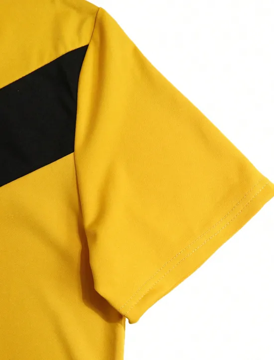 Online OUKU Men's 2 Pieces Outfits T-Shirt and Drawstring Shorts Set Short Sleeve Crewneck Summer Color Block Fashion Sport Casual 2 Piece Vacation Casual Daily Wear Black Yellow Green Top Tee for Men