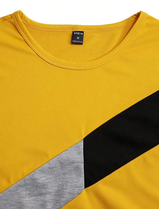 Online OUKU Men's 2 Pieces Outfits T-Shirt and Drawstring Shorts Set Short Sleeve Crewneck Summer Color Block Fashion Sport Casual 2 Piece Vacation Casual Daily Wear Black Yellow Green Top Tee for Men